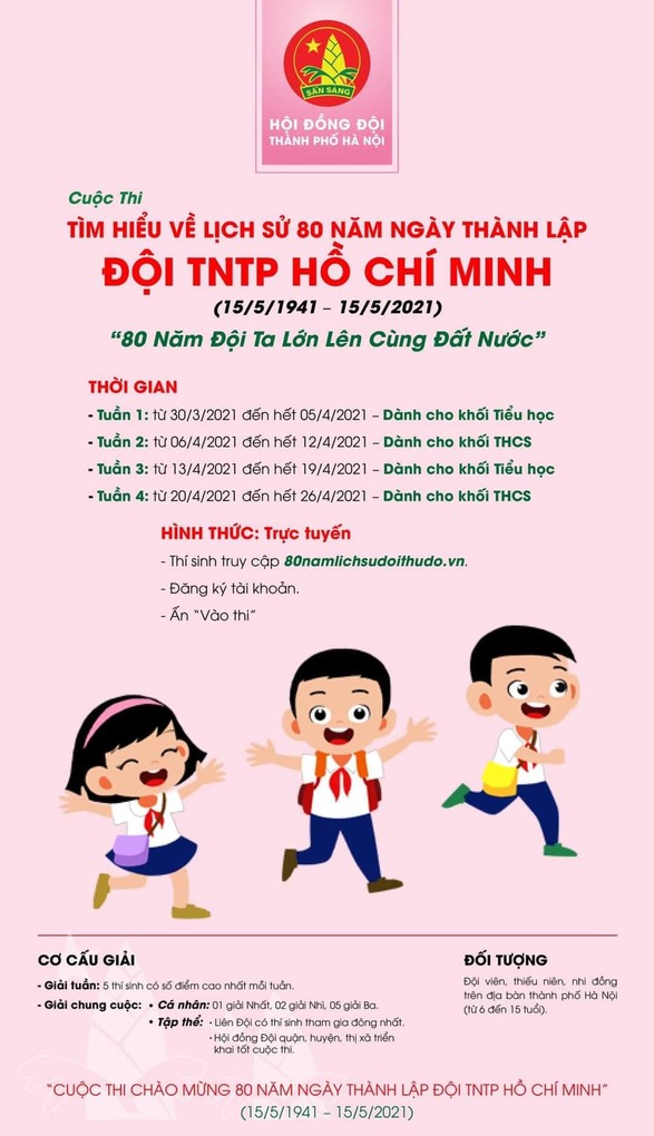 Liên đội TH Phan Chu Trinh phát động Cuộc thi tìm hiểu về lịch sử 80 năm thành lập  Đội TNTP Hồ Chí Minh (15/5/1941 – 15/5/2021)