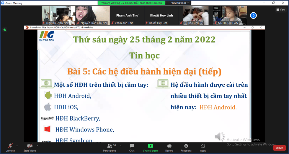Tiết học trực tuyến môn Tin học lớp 3 theo chương trình Tin học quốc tế-IC3 Spark của thầy trò trường TH Phan Chu Trinh